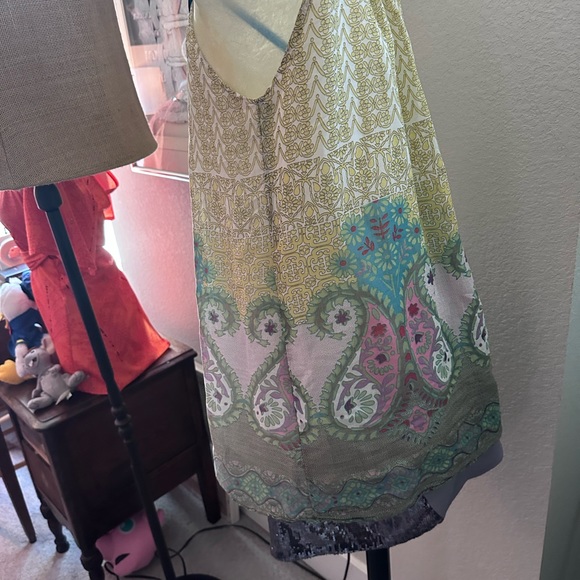 Aryeh silk boho mini dress paisley floral sleeveless size large - Picture 3 of 7